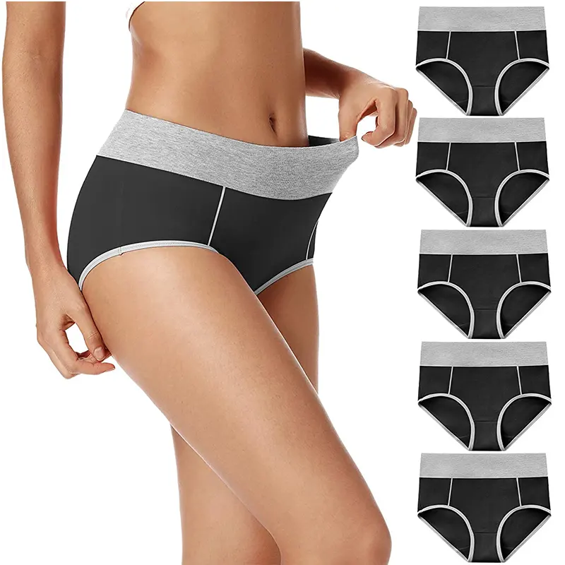 Aangepaste Combinatie Dames Hoge Taille Dus Voet Ademend Slipje Stretch Slips Katoenen Ondergoed Volwassenen Normale Plus Maat 5 Pack