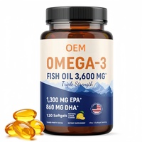 Gélules d'Oméga 3 Triple Concentration, Supplément Végétarien d'Huile de Poisson EPA & DHA pour Hommes et Femmes