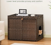 Fobyfurny - Enclos pour litière de chat en rotin tressé à la main et maison pour chat avec design dissimulé, 2 crochets en S pour salon et chambre à coucher