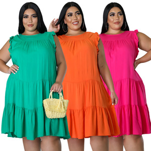 Hot Selling Products 2025 Plus Size Dress <strong>Xxxl</strong> Fat Women Solid Color Fashion Casual Layered Dress - Product Image 1