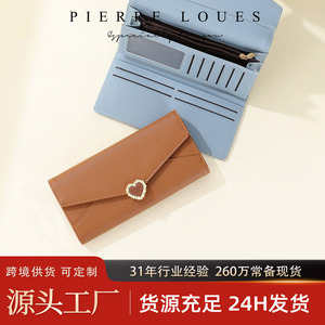 Portefeuille long à trois volets pour femme Pierre Loues, 7 pouces, fermoir en forme de cœur perlé, sac à main en cuir PU, utilisation quotidienne - Product Image 5