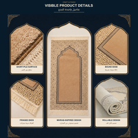 Tapis de prière à franges 67*130 cm, motif arche Mihrab mat avec surface à poils courts, pour la dévotion à domicile et les cadeaux du Ramadan