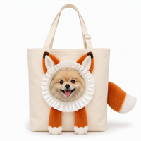 Sac de transport personnalisé pour animaux de compagnie en toile, sac fourre-tout pour chien, sac à bandoulière en peluche renard 3D avec col volanté, pour chiot et chaton, idéal pour les voyages, vente en gros, OEM