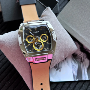 Montre multifonction tendance pour <span class=keywords><strong>homme</strong></span>, cadran à motif soleil, cadran ajouré, boîtier rectangulaire, bracelet en silicone et <span class=keywords><strong>cuir</strong></span> - Product Image 3