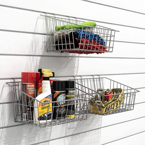 JH-Mech 100% Smooth Iron Electroplating Space Saving Garage Storage Supporter Hanging Laundry Wall Mount SlatWall <strong>Shelf</strong> <strong>Basket</strong> - Product Image 3