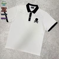 Chemises polo streetwear pour hommes personnalisées, broderie de crâne, manches courtes surdimensionnées, chemises polo à blocs de couleurs contrastées, chemises vintage