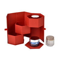 Emballage cadeau unique personnalisé boîte cadeau tiroir de rangement cylindrique hexagonale rouge à trois couches avec couvercle
