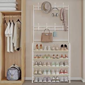 5-Tier Modern White Stainless Steel Multifunction Coat <b>Shoe</b> Rack Detachable Dustproof Cover Hooks Clothing Bag Living Room - Product Image 4