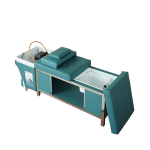 Lit de lavage moderne en cuir avec cadre en <span class=keywords><strong>bois</strong></span> pour salon de coiffure et spa, avec armoire de rangement et repose-pieds en céramique, idéal pour les salons de coiffure et barbiers - Product Image 4