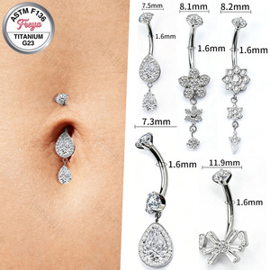 Moda Takıları G23 Titanyum Göbek Piercingleri Kübik Zirkon Taşlı Sallanan Göbek Halkaları Helix Küpe - Product Image 3
