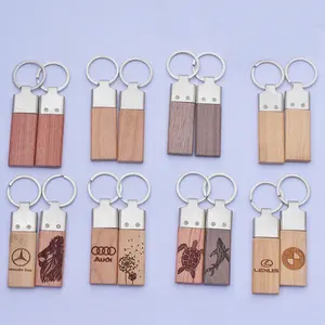 New Arrival Real Wood Keychain Metal Wooden Wood Key chain Key ring