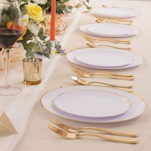 Assiettes en <span class=keywords><strong>plastique</strong></span> jetables de couleur blanche de 7,5 pouces et 10 pouces, <span class=keywords><strong>vaisselle</strong></span> dorée pour hôtels et restaurants, fête - Product Image 6
