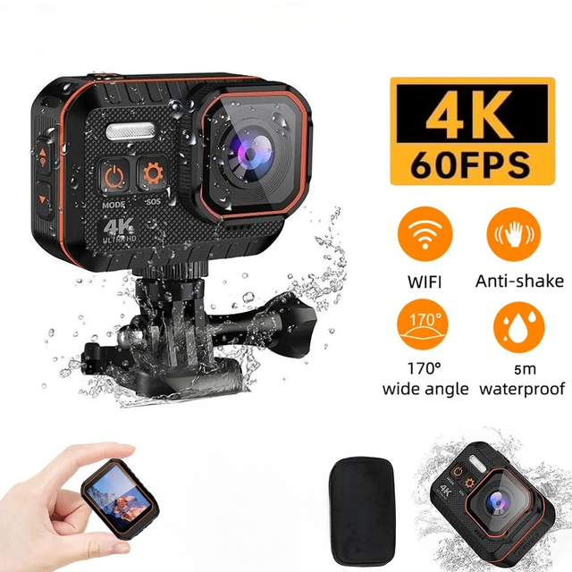 4K 1080p 60FPS Mini Action Camera 2.0" Screen Remote Control Outdoor Sport Anti Shake 170 Wide Angle IP68 Waterproof 100g