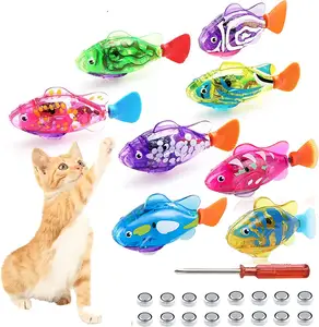 गर्म बिक्री प्लास्टिक स्विमिंग रोबोट मछली बिल्ली खिलौना इलेक्ट्रिक नेतृत्व में प्रकाश मछली इंटरैक्टिव बिल्ली खिलौना