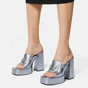 Metal Decor Women Thick Platform Sandals Square Open Toe High Chunky Heels Custom Colors on Shoes - Product Image 1