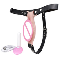 FAAK Harnais en cuir PU avec culotte vibrante en silicone et ouverture pour pénis, stimulateur clitoridien interne pour couples et jeux solo Sissy