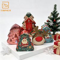 Boîte en métal vide en forme d'arbre de Noël imprimée, pour bonbons, biscuits, cadeaux de fêtes et décoration