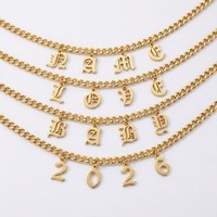 Collar con Letras Espaciadas Personalizadas, Iniciales en Estilo Inglés Antiguo, Chapado en Oro de 18K, Acero Inoxidable, Soldadura sin Costuras, Joyería con Nombre para Mujer