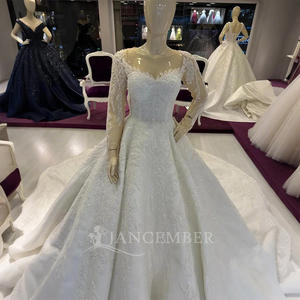 Jancember Vestidos DE BODA civiles modernos Vestidos bordados de encaje de satén de manga larga con apliques de cristal y flores - Product Image 5