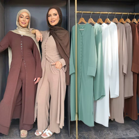 Vêtements islamiques deux pièces élégants Robe abaya Dubaï décontractée ouverte arabe perlée Robe abaya ouverte d'été à fleurs