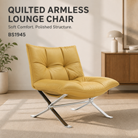 Fauteuil de salon moderne matelassé sans accoudoirs, en cuir pleine fleur et tissu, avec structure en acier inoxydable, pour chambre et salon, directement de l'usine (OEM/ODM)