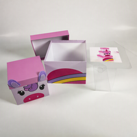 Carton rigide à base de couvercle graphique imprimé sur mesure, jolie boîte d'emballage cadeau de Noël rose pour cadeau