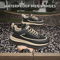 Chaussures de course imperméables en PU légères et antidérapantes pour hommes, avec semelle épaisse respirante et rehaussante, chaussures de marche souples pour hommes