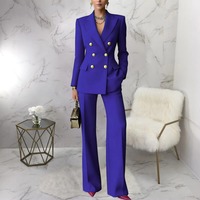 K10980 Costumes tendance pour femmes, vêtements de bureau, ensemble de blazer, veste à double boutonnage à manches longues et pantalon, costumes d'affaires pour femmes