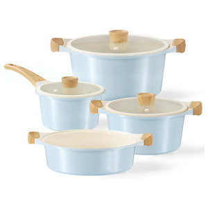 7pcs hiện đại không dính bếp <span class=keywords><strong>Cookware</strong></span> Set cảm ứng dưới gas thân thiện bền vững nhôm Chậu gốm chảo kim loại cho thực phẩm - Product Image 1