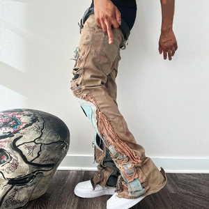 Jeans DiZNEW de Diseño Personalizado, Cintura Alta, Holgados, Lavado Ácido, Estilo Vintage, Pierna Ancha, Rotos, Estampados para Hombre - Product Image 2