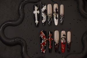 Alto para <span class=keywords><strong>Harry</strong></span> <span class=keywords><strong>Potter</strong></span> Slytherin Nail Art Rojo Negro Estilo francés Aplicación <span class=keywords><strong>m</strong></span>ágica extraíble Uñas artificiales para dedos - Product Image 5