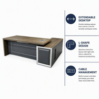 Bureau de direction en L extensible et écologique certifié E1 avec armoire de rangement ventilée en bois pour bureau moderne ou villa