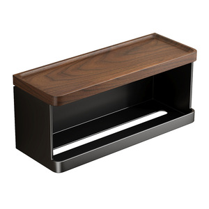Wall Mounted Toilet Paper Holder Walnut Wood Rectangular Multipurpose Bathroom Shelf Durable Storage With Drawer - Product Image 5