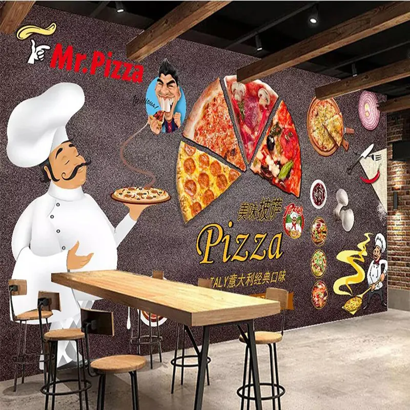 Personalizado 3D Mural Papel De Parede Pintura Personalizada Pizza Shop Blackboard Foto Papel De Parede Café Restaurante Backdrop Wall Decor