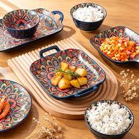 Nouveaux ensembles de vaisselle en céramique de style bohème mandala créatifs, assiettes et bols de luxe haut de gamme pour la table des hôtels et des restaurants