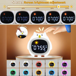 Eğlenceli hediye 12/24H tarih/gün saat sevimli baykuş küçük dijital çocuklar için güneş & ay ile çalar saat yürümeye başlayan uyku eğitim saat yatak odası - Product Image 4
