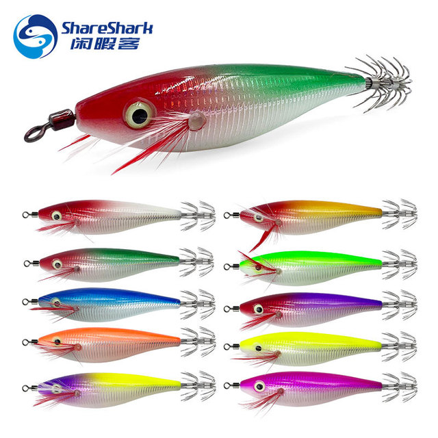 Luminous Wood Shrimp Bait Fishing Tackles Simulation Squid Hook Glow in the Dark Squid Jig Hooks Fishing Lures