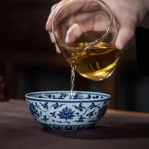 Pronto per la spedizione della tazza da tè in ceramica blu e bianca dipinta a mano in ceramica blu e bianca, set da tè Jingdezhen in porcellana di alta qualità