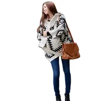 शरद ऋतु और सर्दियों काले और सफेद महिलाओं के स्वेटर अतिरिक्त लंबे आरामदायक चंकी बुना हुआ कार्डिगन एज़्टेक स्वेटर कार्डिगन
