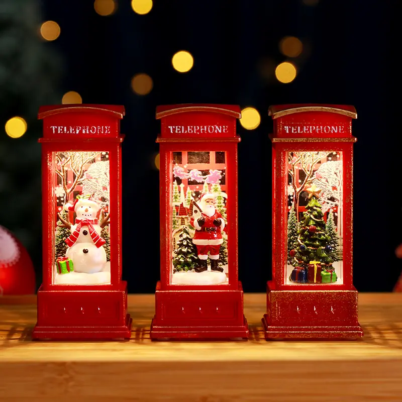 照明クリスマスデコレーションLEDランプ電話ブースクリスマススノーサンタランタンギフト飾り