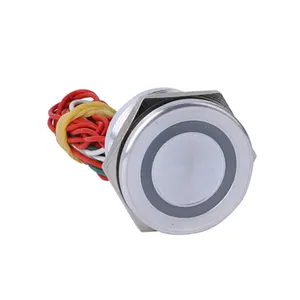 19mm IP67 cabeza plana 1no anillo momentáneo Led 4 PIN impermeable aluminio alta presión antivandalismo interruptor piezoeléctrico