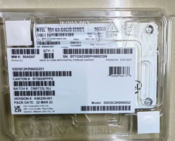 S4520 960G SATA Interface Enterprise-Class Solid State Drive Retail Version,Genuine Intel Solid State Drive, SSDSC2KB960GZ01