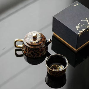 ชุดของขวัญเซรามิกลายมังกรสีดำทองแบบดั้งเดิมสำหรับโต๊ะในบ้านสำนักงานชุดชาและกาแฟ - Product Image 3