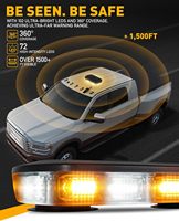 Barre lumineuse de secours sur le toit, 72 LED ambre/blanc, mini balise de sécurité, clignotant d'avertissement, 12-24V, base magnétique