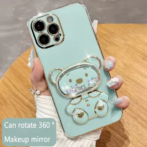 Quicksand Bear Mirror Phone Case for iPhone 15 Pro 14 11 Pro Max 12 14 Plus 13 15 Pro Max XR X 87耐衝撃カバー