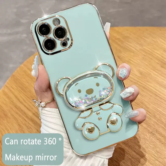 Quicksand Bear Mirror Phone Case for iPhone 15 Pro 14 11 Pro Max 12 14 Plus 13 15 Pro Max XR X 8 7 Shockproof Cover