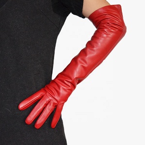<span class=keywords><strong>Gants</strong></span> longs en cuir de mouton véritable pour femmes Fashion Wholesales en <span class=keywords><strong>marron</strong></span> rouge et noir Style uni pour les scènes en plein air - Product Image 3