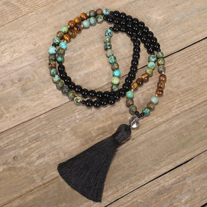 Occhio di tigre naturale pietra africana perline 108 Mala cristallo preghiera perline <span class=keywords><strong>collana</strong></span> maglione fatto a mano catena gioielli da <span class=keywords><strong>uomo</strong></span> con nappa - Product Image 1