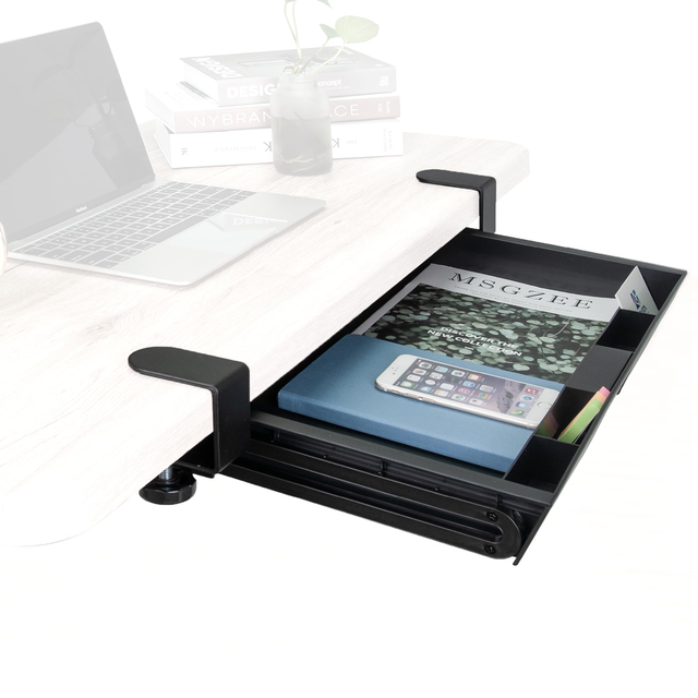 Ergonomic Pull Out Computer Shelf Under Desk Keyboard Tray Slide-Out Keyboard & Mouse Drawer with C-Clamp for Desks Compute Desk