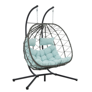 Modern Outdoor Patio Double Egg Swing Chair Cushions <b>Wicker</b> Rattan Hanging Hammock Stand Pillows Garden Balcony Porch Durable - Product Image 6